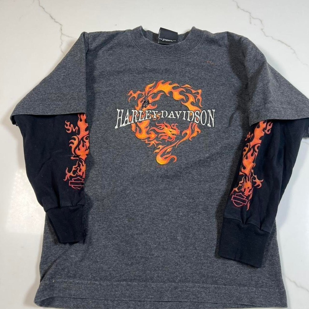 Women's vintage Harley Davidson cropped baby tee flame sleeve